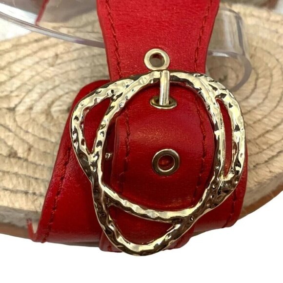 Zara Basic Sandals Womens 9/40 Red Gold Espadrille Flats Slip On Beach Vacation - Picture 6 of 7